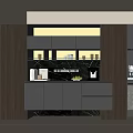 Modern Sideboard With Dark Gray Cabinets Wooden Panels And LED Lighting