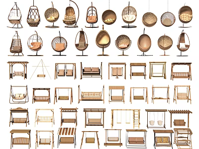 Various Styles of Outdoor Chairs Including Rattan and Wooden Designs for Garden Use 3d model