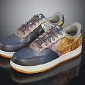 Casual Multicolor Patchwork Sneakers With Abstract Prints Brown Laces And Beige Sole 3d model