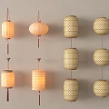 Light Colored Lanterns With Various Bamboo Woven And Paper Designs For Hanging
