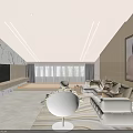 Modern Hotel Room Interior With Spacious Layout Sofa Dining Table And Natural Light 3d model