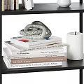 Modern Black Metal Shelf Unit With Stacked Books Decorative Vases And Sculptures