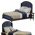 Modern Double Bed With Blue Headboard Wooden Frame And Side Tables 3d model