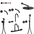Modern Black Shower Faucet Components Set With Round Head Handheld Sprayer And Control Knobs 3d model