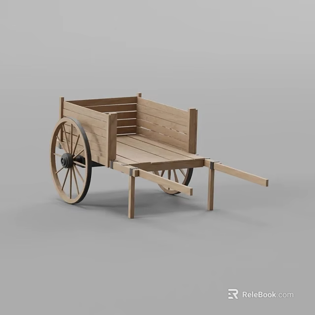 Wooden Agricultural Cart With Large Wheels For Farm Transportation 3d model 