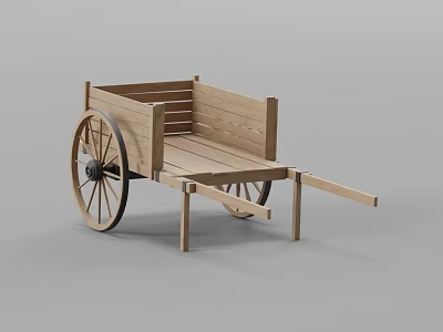 Wooden Agricultural Cart With Large Wheels For Farm Transportation 3d model