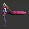 Fantasy Female Character With Cat Ears Large Pink Wings White And Pink Dress And Stockings
