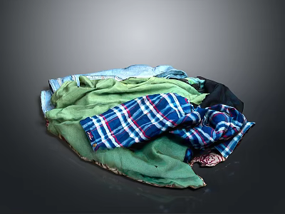 Colorful Folded Fabric Pieces In Various Colors And Plaid Patterns For Household Supplies 3d model