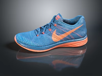 Nike Blue Running Shoes With Knitted Upper Orange Logo And Orange Sole 3d model