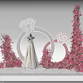 Jewelry Store Display Area With White Gown Mannequin Pink Floral Arrangements And Diamond Ring Decorations