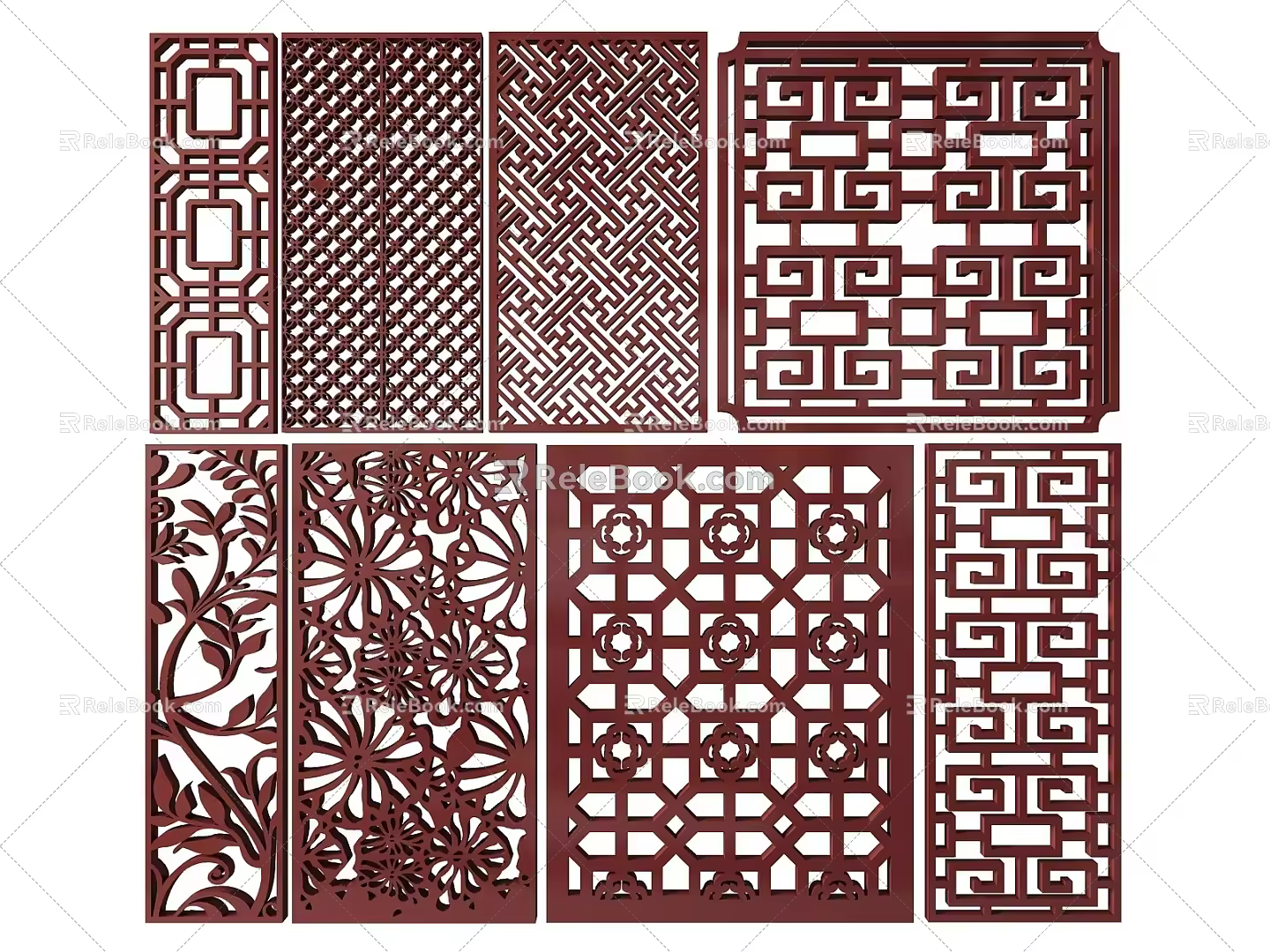 New Chinese Style Flower Lattice Window Carved Hollow Carved Window Corner Carved Gypsum Line Carved Window Pattern Carved 3d model