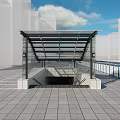 Modern Glass Structure Station With Underground Entrance Canopy And Plaza Tall Buildings Background