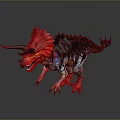 Vibrant Fantasy Dinosaur 3D Render With Red Horns Spiked Frill And Black Body Details