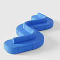 Blue Curved Public Chair With Modern Modular Design For Public Space Seating