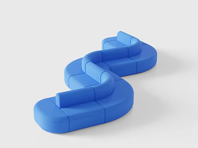 Blue Curved Public Chair With Modern Modular Design For Public Space Seating 3d model