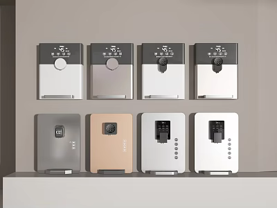 Multiple Household Appliances In Various Colors And Designs Displayed On Shelf 3d model