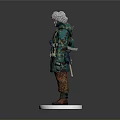 Military Figure Model In Camouflage Uniform With Fur Hat On White Base
