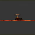 Animated Game Movie Character Red Yellow Robot Standing On Volcano With Magma