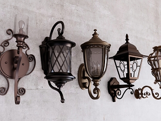 European Classical Metal Wall Lamp Balcony Wall Lamp Landscape Lamp Garden Lamp 3d model