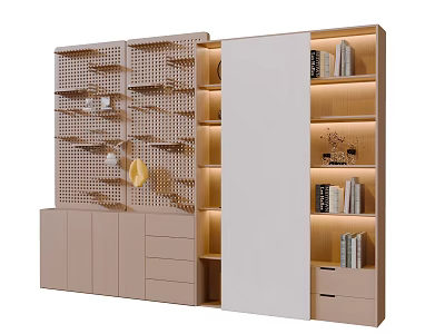 Modern Wooden Entryway Cabinet Sideboard With Open Shelves And LED Lighting 3d model