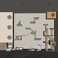 Cozy Indoor Cat Play Area With Wooden Shelves Cat Tree And Litter Box