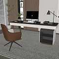 Modern Home Office Desk With Computer Table Lamp Chair And Green Plant
