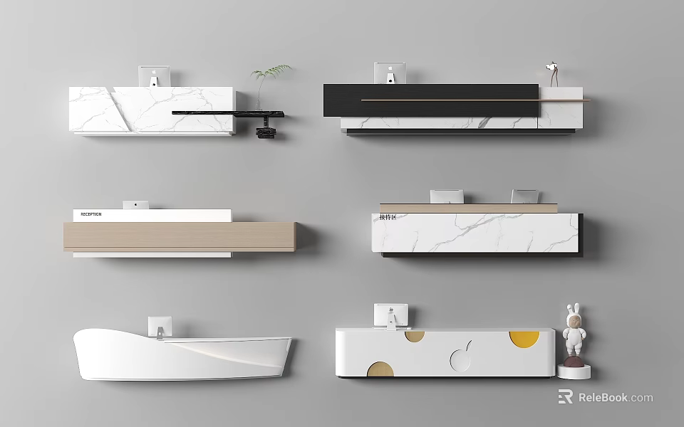 Modern Reception Desk Designs With Marble Counter And Wooden Elements In Interior Style 3d model 