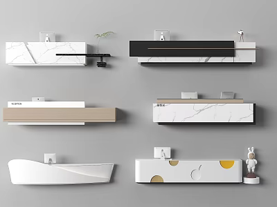 Modern Reception Desk Designs With Marble Counter And Wooden Elements In Interior Style 3d model
