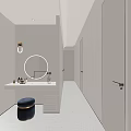 Modern Minimalist Beauty Salon Makeup Station With LED Round Mirror And Warm Soft Ambient Lighting