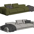 Green and Beige Sectional Sofas with Throw Pillows and Cozy Blanket 3d model