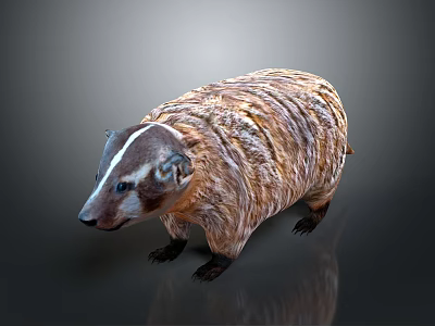 Badger with distinctive brown white striped fur and plump body appearance 3d model
