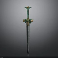Fantasy Sword With Green And Gold Ornate Design Intricate Hilt And Sharp Blade