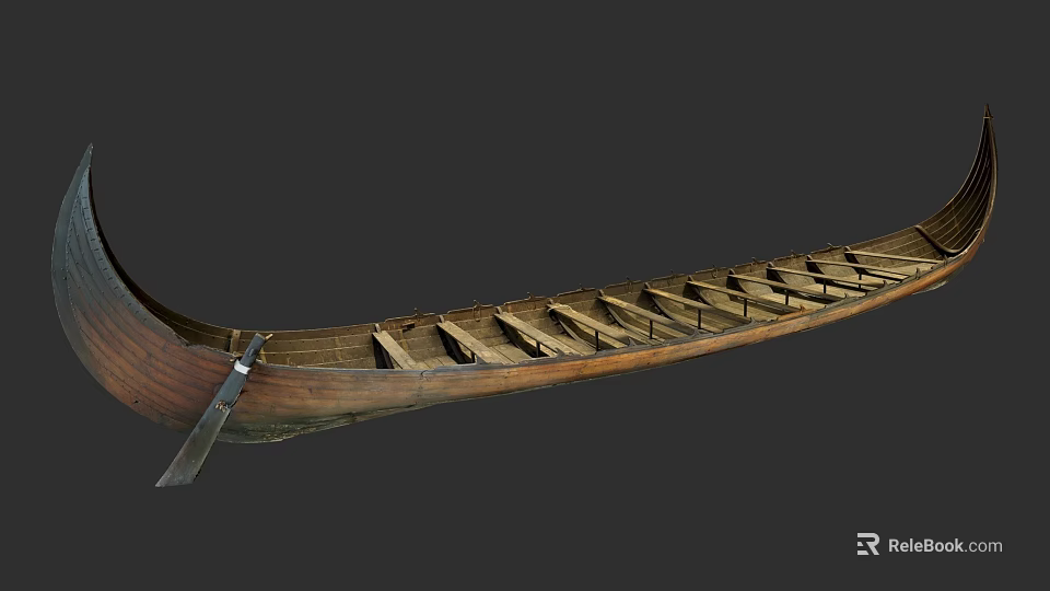 Traditional Wooden Boat With Long Hull And Wooden Seats Classic Design For Water Use 3d model 