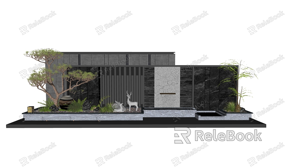 Modern stacked water landscape wall model