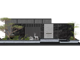 Modern stacked water landscape wall 3d model