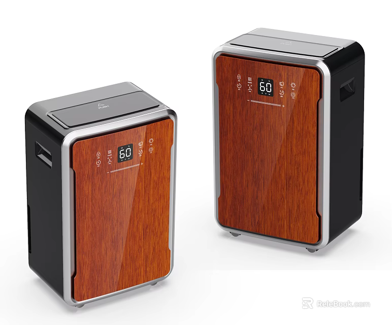 Two Modern Air Purifiers Household Appliances With Wooden Panel Black Frame And Digital 3d model 
