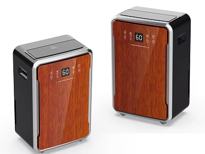 Two Modern Air Purifiers Household Appliances With Wooden Panel Black Frame And Digital 3d model