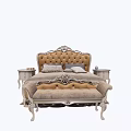 Ornate Upholstered Double Bed With Carved Headboard And Nightstands