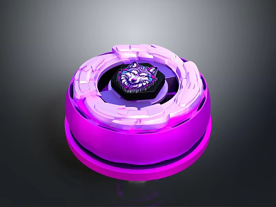 Glowing Purple Spinning Top With Wolf Head Center And Metallic Ring Structure 3d model
