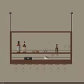 Hanging Wooden Wine Rack with Wine Bottles and Glasses for Home Bar