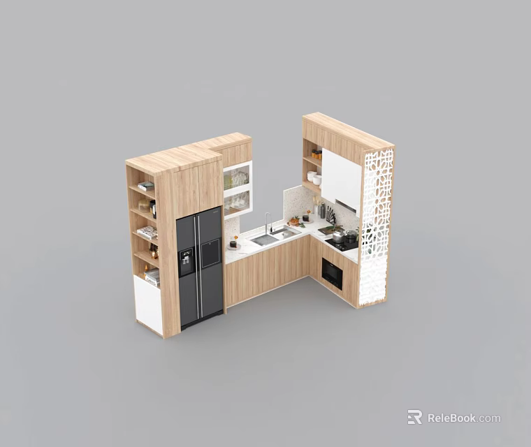 Modern Wooden Kitchen Cabinets With Functional Storage Layout And Clean Design 3d model