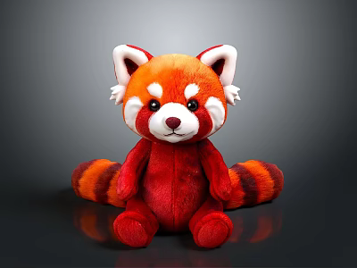 Red Panda Plush Toy With Soft Red Orange Fur White Ears And Striped Tail 3d model
