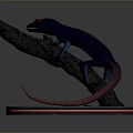 Vibrant Blue Reptile Lizard Red Eyes Tail Perched On Black Branch Circular Base Red Edge