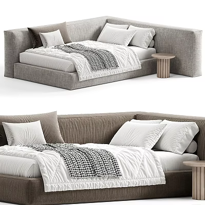 Cozy Children's Bed With Soft Pillows Blanket And Wooden Side Table 3d model