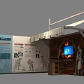 Historical Exhibition Display With Information Panel Figure Model And Screen