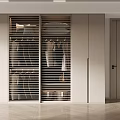 Modern Wardrobe Design With Slatted Doors And Neutral Tone Storage Interior Cabinets