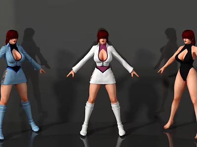 Game Movie Female Characters In Three Different Outfits Blue Dress White Coat Black Bodysuit 3d model