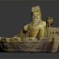 Ancient Style Golden Seated Figure Statue With Bowl Shaped Base And Object