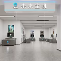 Modern Tech Exhibition Hall With Display Monitors Wall Posters And Ceiling Lights 3d model