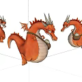 Orange Horned Winged Dragon Game Movie Character With Bag Carrying Different Poses